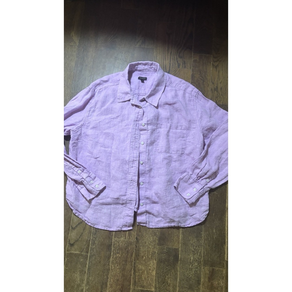 Talbots Shirt Womens Large Purple 100%  Linen Button Up Long Sleeve Collar